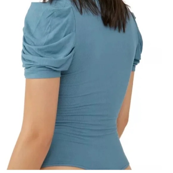 Intimately Free People So Fresh Puff Sleeve Bodysuit Larkspur Blue Medium New - Picture 3 of 11